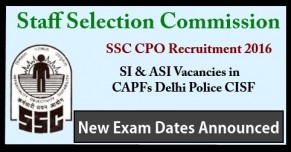 SSC SI Exam 2016 New Dates